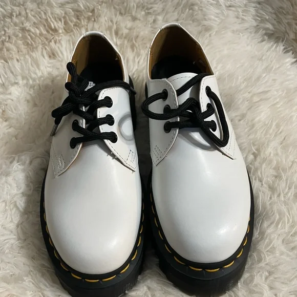 Dr. Martens Men\'s Quad Platform Derby in Beautiful Classic White Dr Martens - 1461 White Smooth Leather Platform Shoes SKU  main image 2